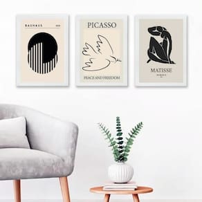 Kit 3 Quadros Artes Bauhaus Matisse Picasso 33X24Cm