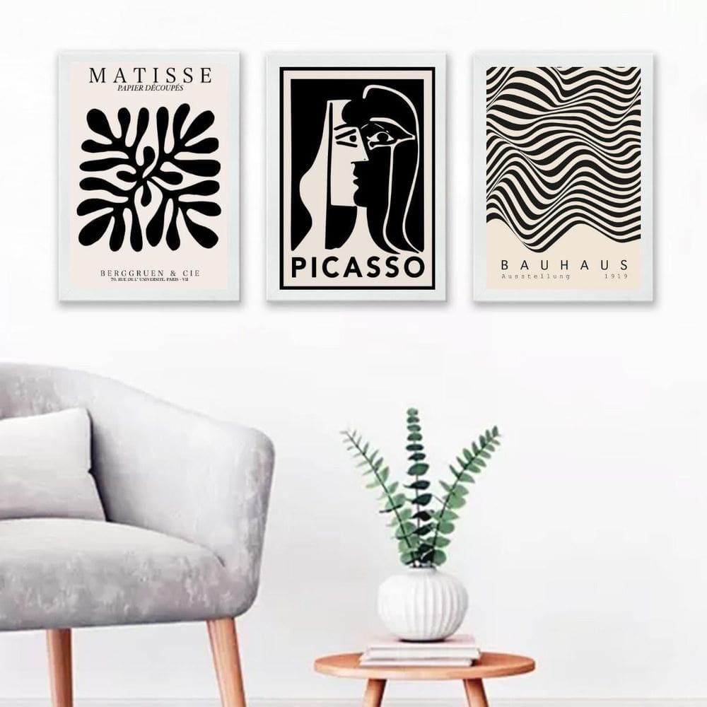 Kit 3 Quadros Artes Matisse Picasso Bauhaus 33X24Cm