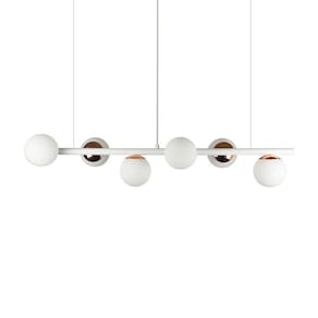 Lustre Pendente Figo Branco / Cobre - 6 Globos Esfera De Vidro Branco