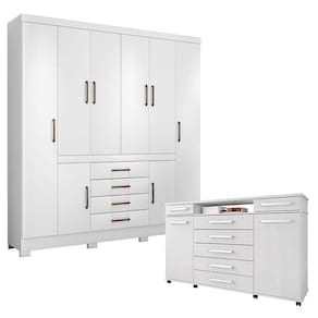 Cômoda London e Guarda Roupa Casal New Realce Branco - Demóbile