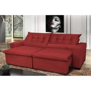 Sofá Montenegro 2,12 Mts Retrátil, Reclinável Com Molas E 2 Almofadas Lombar Tecido Suede Vermelho