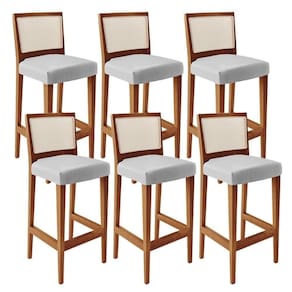 Kit 06 Banquetas Alta Para Encosto Tela Branco Facto Cinza
