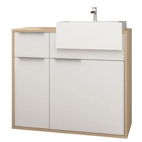 Balcão Gabinete Para Banheiro 80cm 2 Gavetas Com Cuba Branco