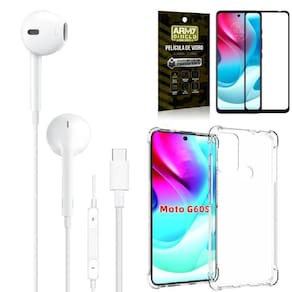 Capa capinha moto g60s + fone de ouvido tipo c + película 3d