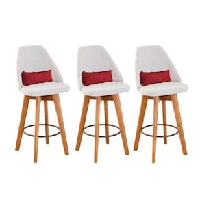 Kit 03 Banquetas Bege Claro E Almofada Corino Vermelho