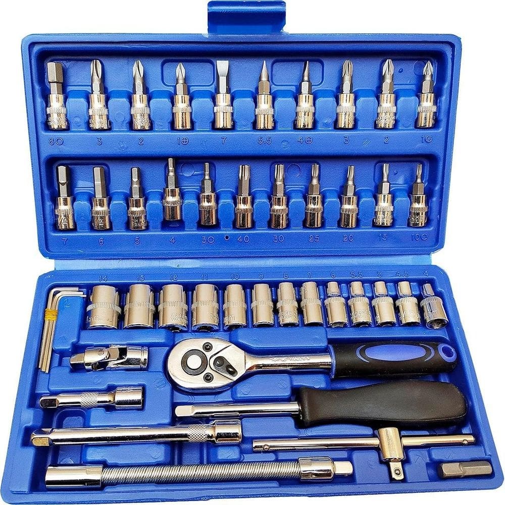 Kit chaves jogo catraca reversível soquetes 46 peças +