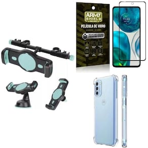 Kit capa moto g52 + suporte veicular 3 em 1 + película 3d