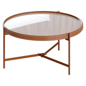 Mesa de Centro Aqua Pequena com Vidro Off White Cobre - Imcal