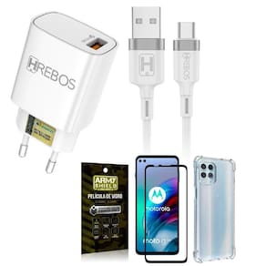 Capinha moto g100 + carregador turbo hs183 + película 3d