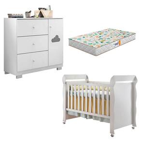 Berço Americano Mirelle e Cômoda Infantil Ane Branco Brilho com Colchão Gazin – Phoenix Baby