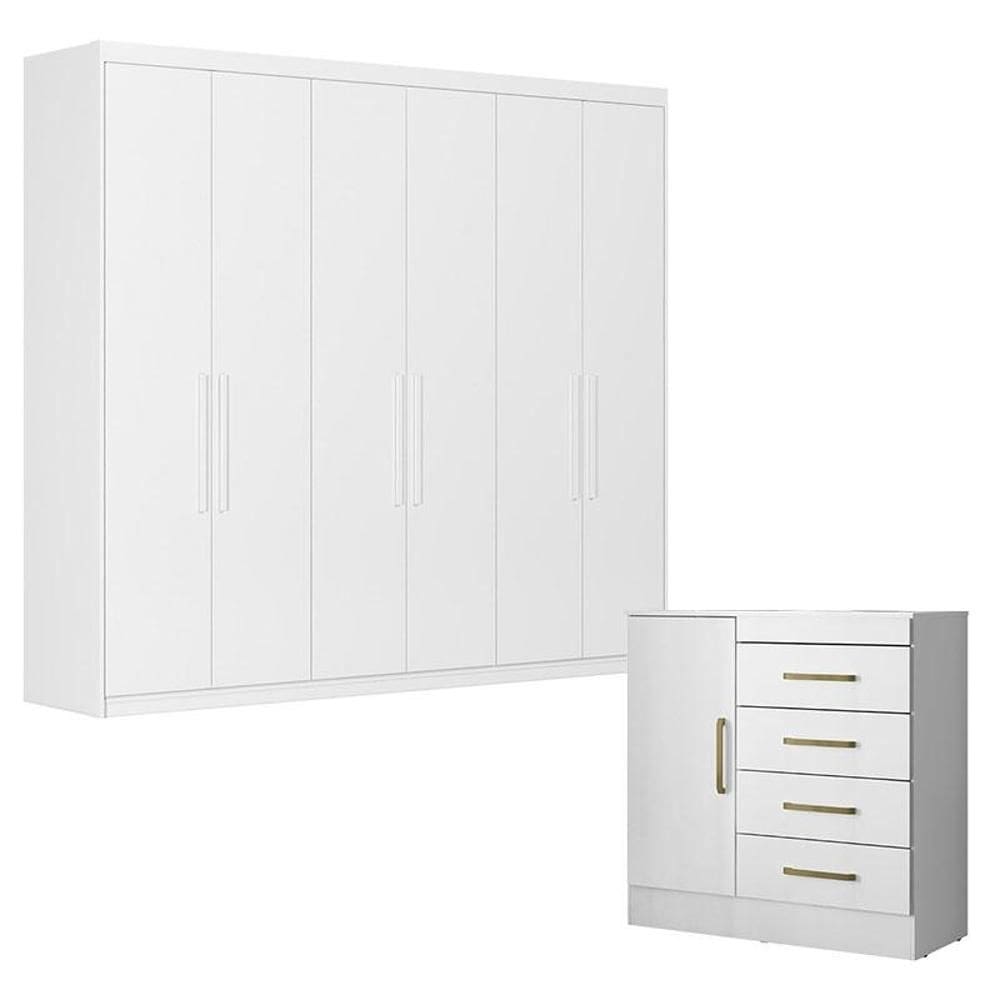 Cômoda Montevideu e Guarda Roupa Casal Venice 62480 Branco Brilho - Demóbile