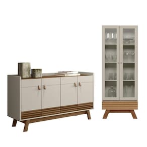 Conjunto Buffet Cristaleira Com Ripas Dock Freijo Off White