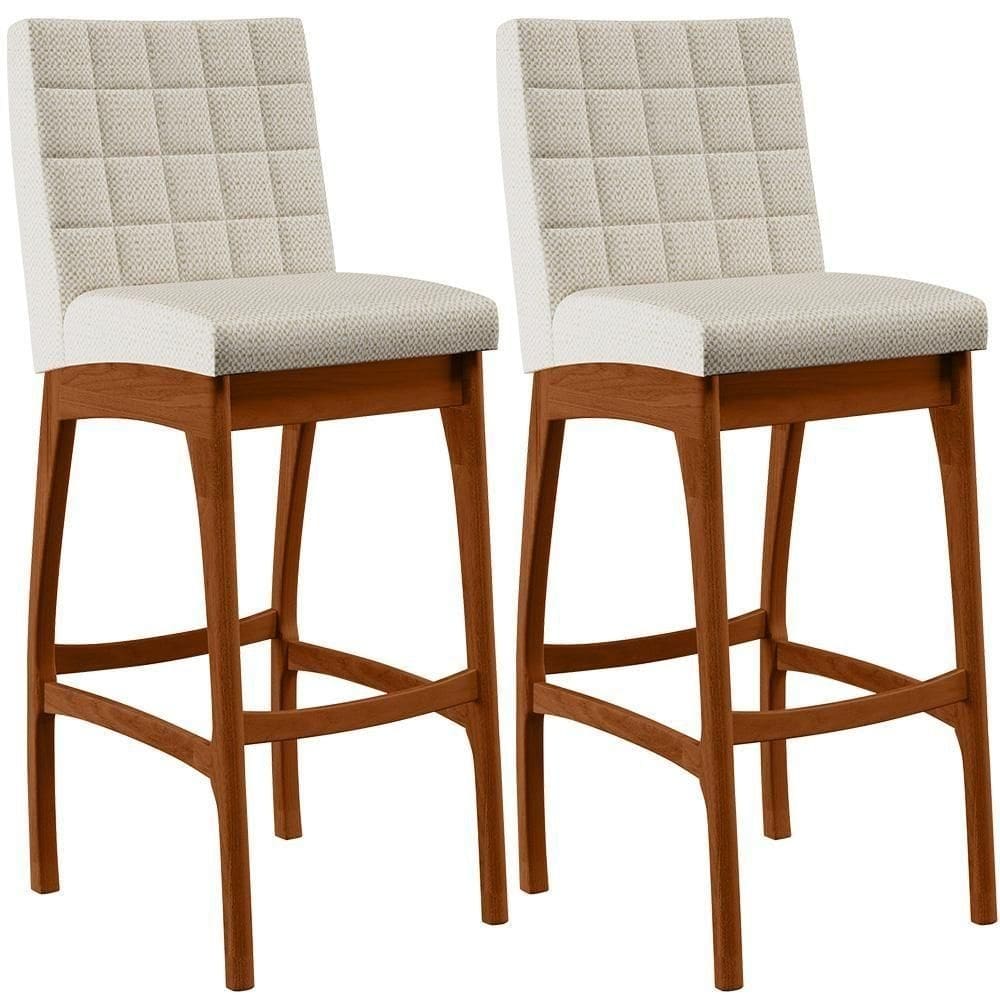 Kit 02 Banquetas Alta Mila Linho Champagne