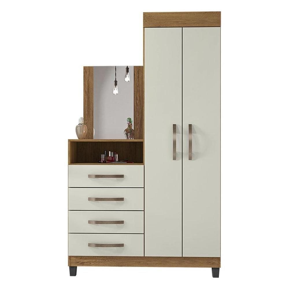 Cômoda Lion 4 Gavetas e 2 Portas Freijó Cinza Cristal - Móveis Leão