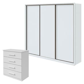 Guarda Roupa Spazio 270 e Cômoda Baião Branco Brilho - Lopas