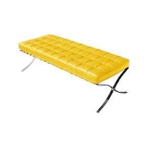Banco Barcelona Couro Sintético Amarelo Base Inox Cor Amarelo