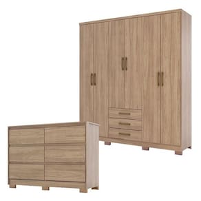 Cômoda Ravenna e Guarda Roupa Casal City 6 Portas Jequitibá Brilho - Henn