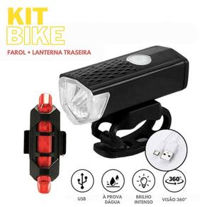 Kit bike farol frontal + lanterna traseira usb led