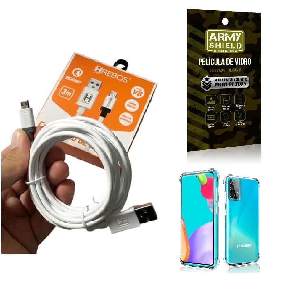 Capinha samsung a52 com cabo turbo e película de vidro 3d