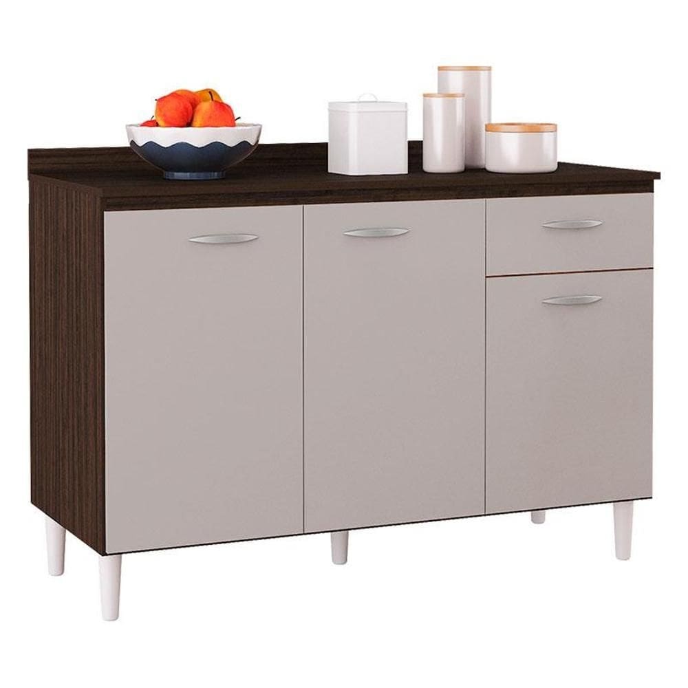 Balcão de Cozinha com Tampo 120 cm Chocolate Off White – Poquema