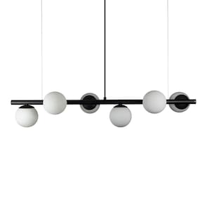 Lustre Pendente Figo Preto - 6 Globos Esfera De Vidro Branco