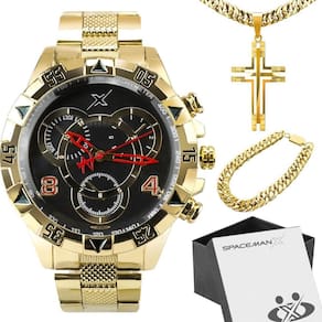 Relogio Masculino Banhado Aço + Caixa + Pulseira + Corrente