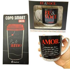Kit 1Un Caneca Preta 300Ml Café Eu E Você + 1 Un Copo