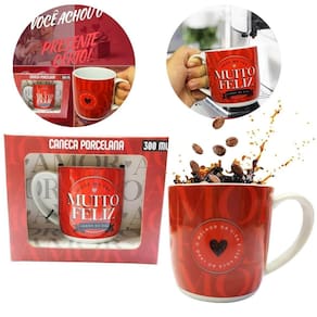 Caneca Vermelha Porcelana 300Ml Café Você Me Faz Muito Feliz