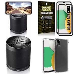 Kit capinha a03 core + som bluetooth potente q3 + película