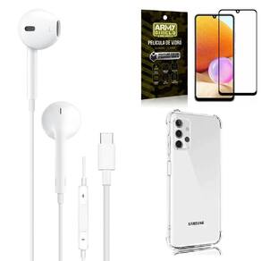 Capa samsung a32 5g + fone de ouvido tipo c + película 3d