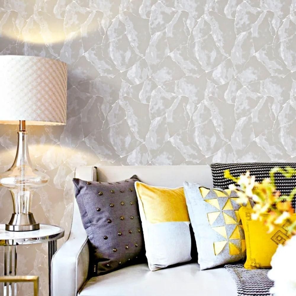 Papel parede vip pedra bege/prata - 10m x 0.53m