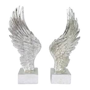 Escultura Asa De Anjo Decorativa Prata 25X11X6Cm Kit 2Pc