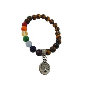 Pulseira com de 8 mm pedra olho de tigre com chakras