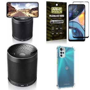 Kit capinha moto g22 + som bluetooth potente q3 + película