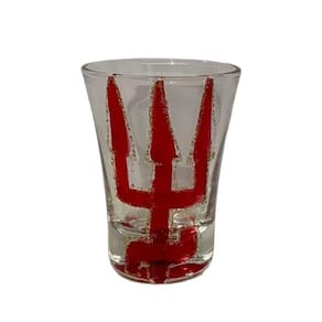 Copo dose de cachaça vidro exu tridente vermelho 45 ml nadir