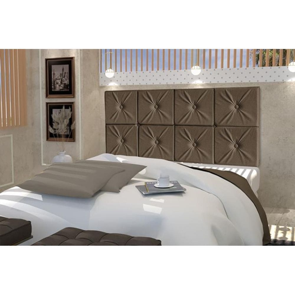 Painel de cama box botão queen 1,60 elegance cor marrom
