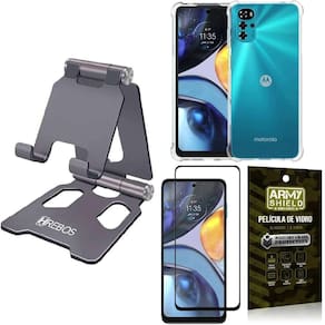 Kit suporte mesa hrebos + capinha antishock galaxy m14 + película vidro 3d - cinza
