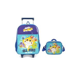 Kit escolar baby shark disney mochila de rodinha + lancheira