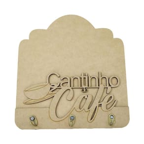 Placa porta xícara mdf cantinho do café 3 ganchos metal