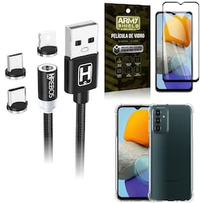 Kit capa samsung m23 5g + cabo magnético 2 metros + película