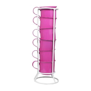 Kit 6 canecas de alumínio esmaltado com suporte rosa 180ml