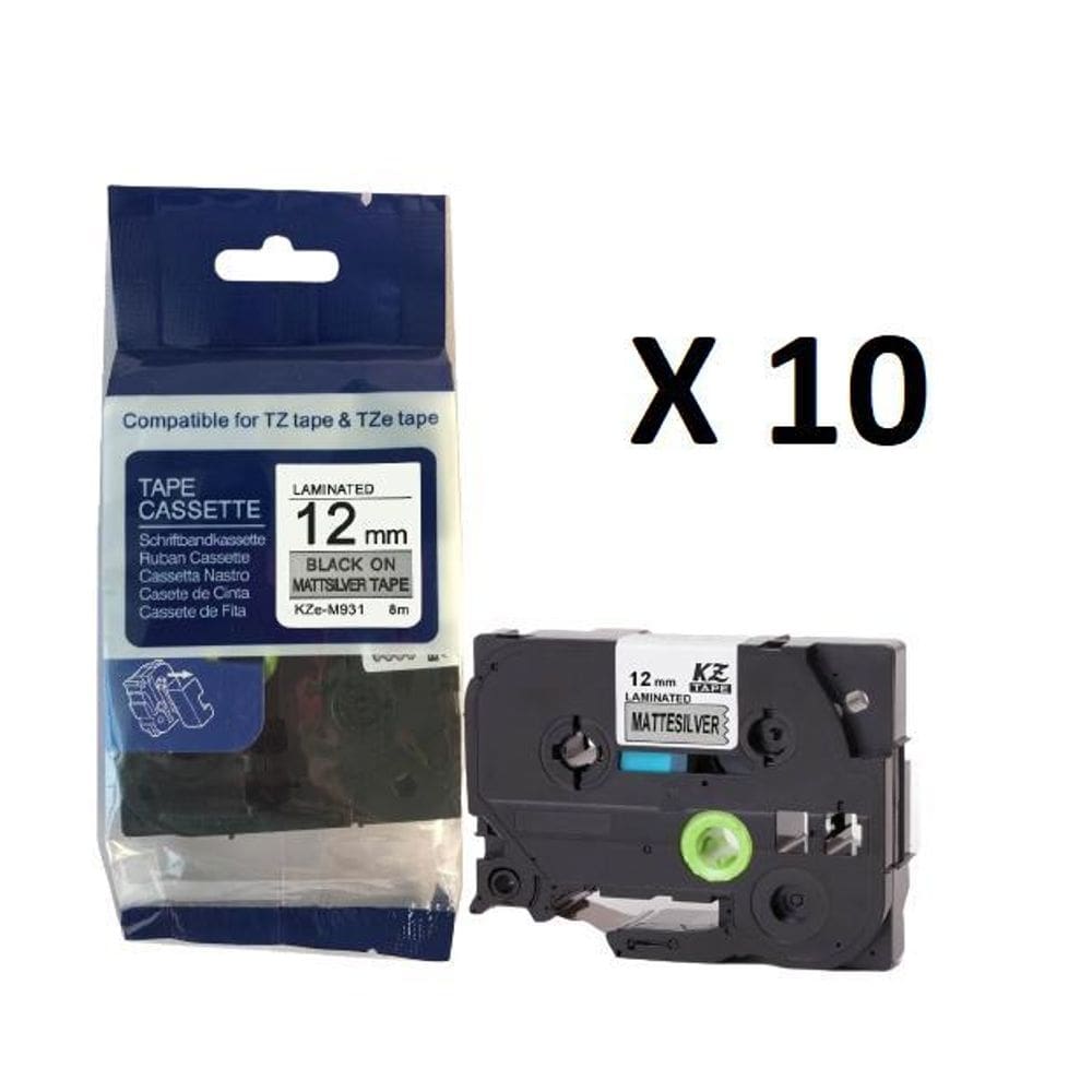 Kit 10 fitas compatível brother tze-931 prata 12mm