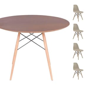 Conjunto Mesa Eames Imbuia 90cm + 4 Cadeiras Fendi
