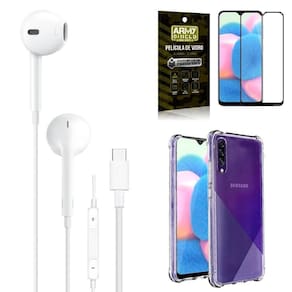 Capa samsung a30s + fone de ouvido tipo c + película 3d