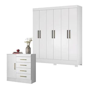 Cômoda Montevidéu e Guarda Roupa Casal Verso Branco - Demóbile