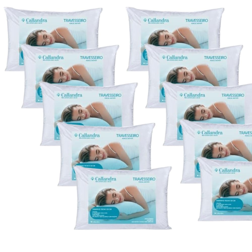 Kit 10 Travesseiros Percal 200 Fios 100% Algodão Suporte Firme