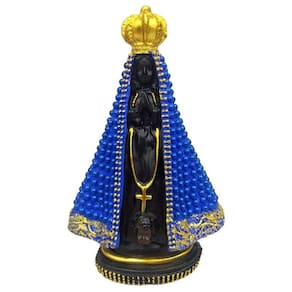 Nossa senhora aparecida com perolas azul 20cm