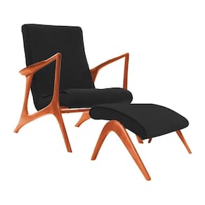 Poltrona Decorativa Com Puff Vk Anos 50 Tecido Linho Preto Cor Preto