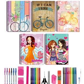 Kit 5 caderno capa dura grande a4 arame com 40 materiais
