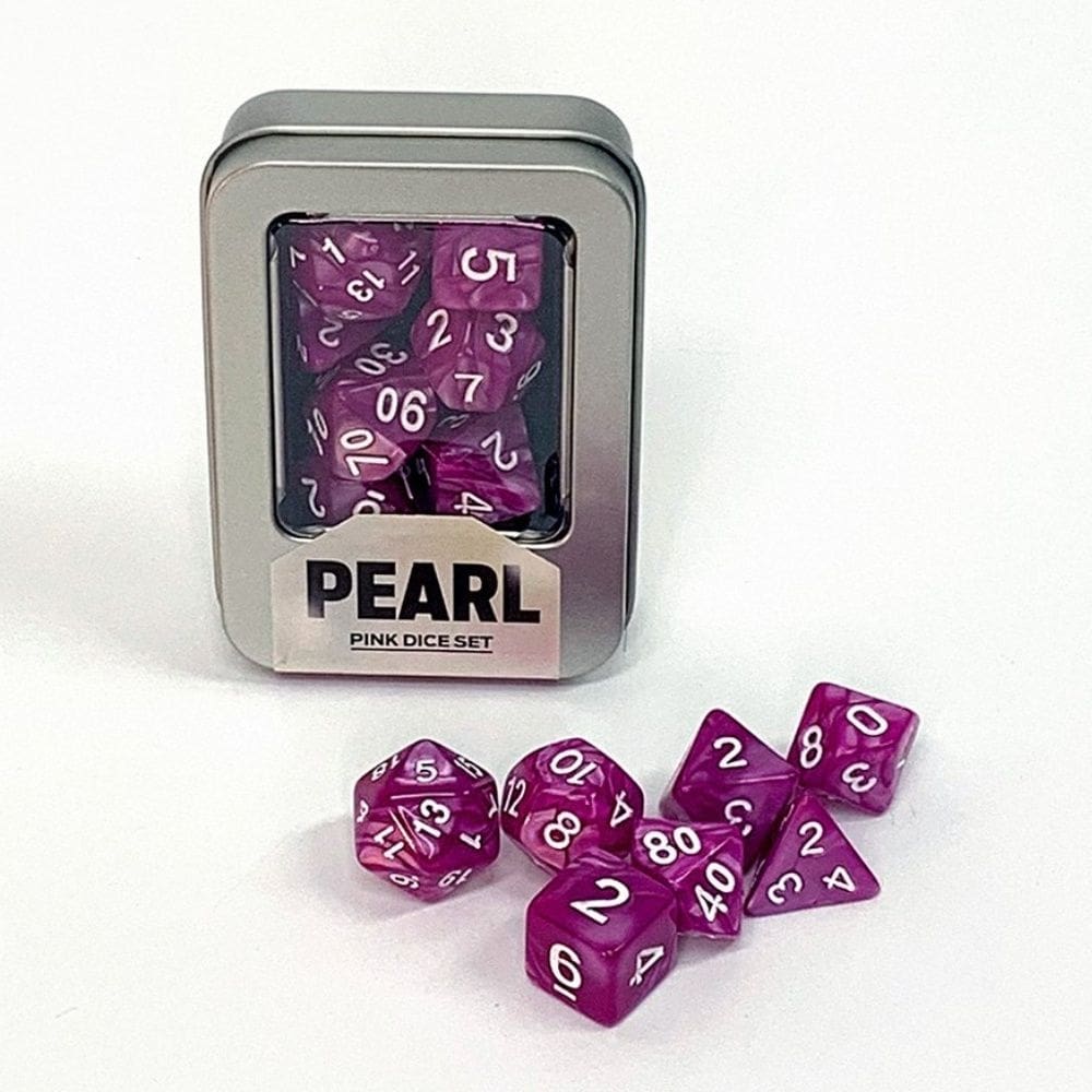 Conjunto de 7 Dados Pearl para RPG (D4, D6, D8, D10, D10%, D12, D20)